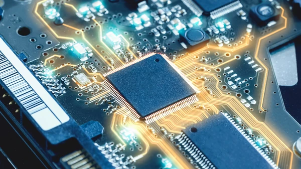 Close-up electronic circuit board. technology style concept.