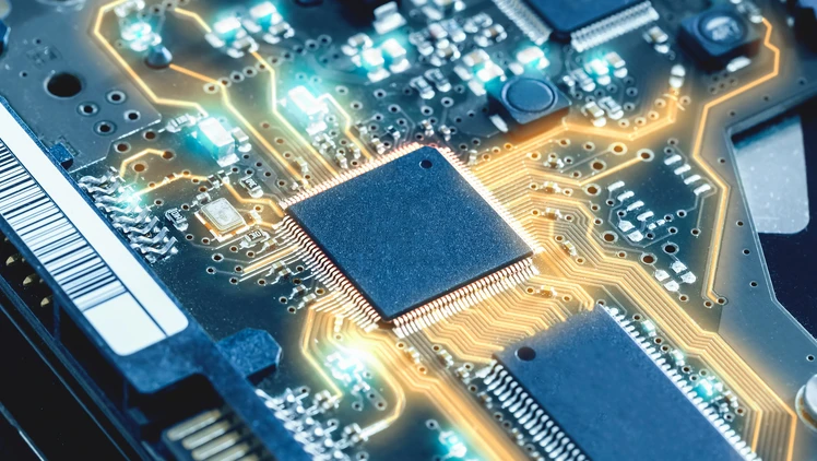 Close-up electronic circuit board. technology style concept.