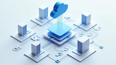 Modern MOM with cloud and on-premises flexibility Cloud computing - A 3D illustration of a cloud computing network, showcasing data servers and interconnected devices in a minimalistic design.