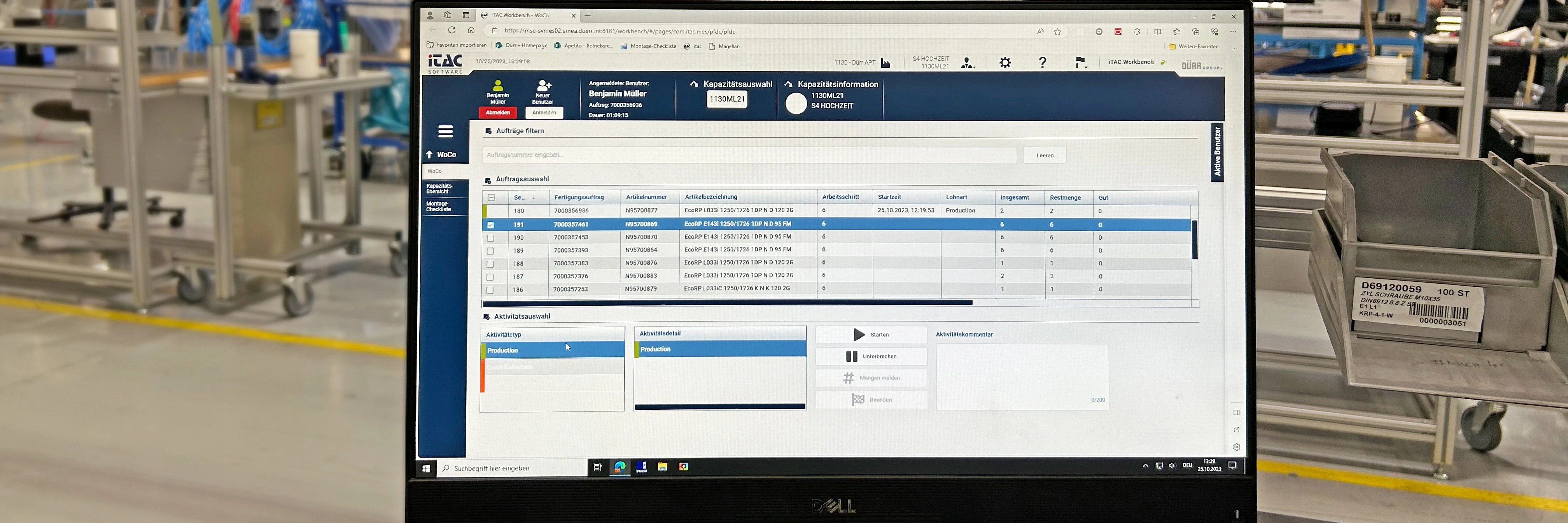 iTAC OneMES Screen on shopfloor